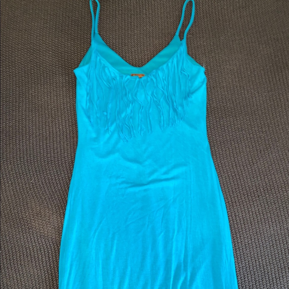 bright blue fringe dress